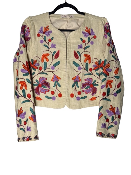 dolan Jackets & Blazers - Dolan Jacket XS Embroidered Floral Linen Blend Cropped Boho Festival Colorful